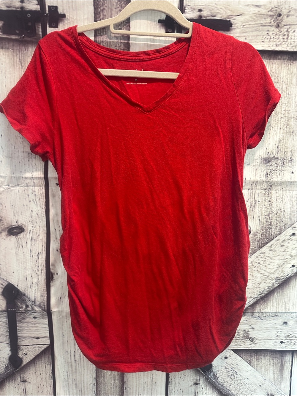 Isabel by Ingrid & Isabel Red Maternity V-Neck Short Sleeve Ruched T-Shirt M